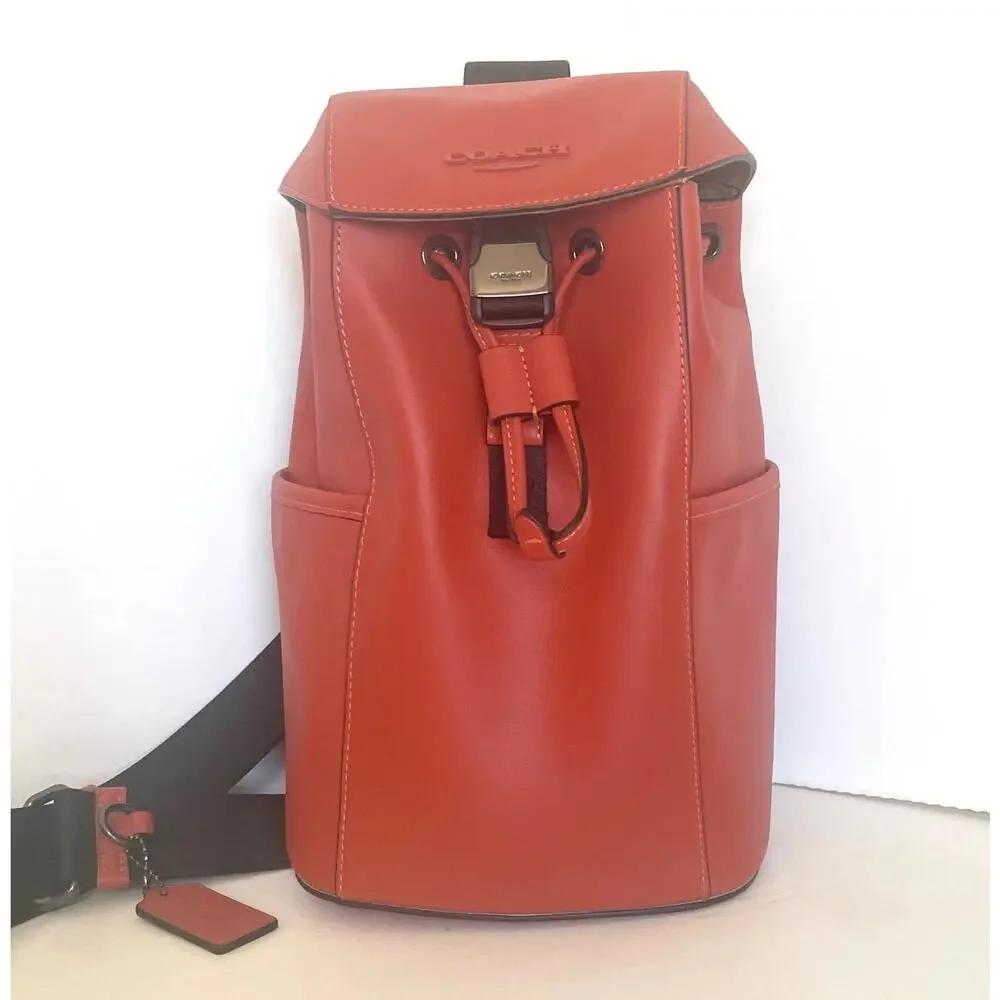 Coach Racer Pack Leather Sling Bag Deep Orange Gunmetal Mens CU111 NWOT